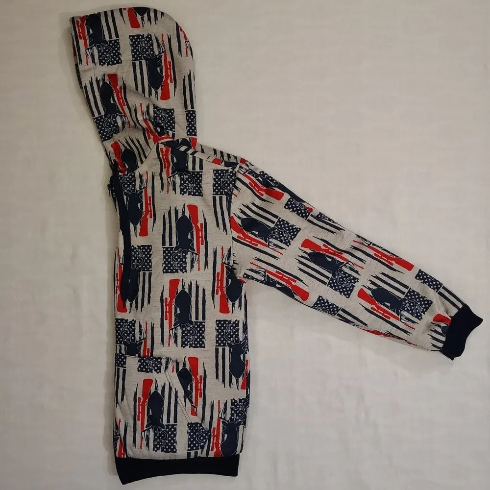 Canyon Creek Hooded Sweatshirt Sz Medium Deer Huning American Flag Sherpa Lining - Picture 15 of 16